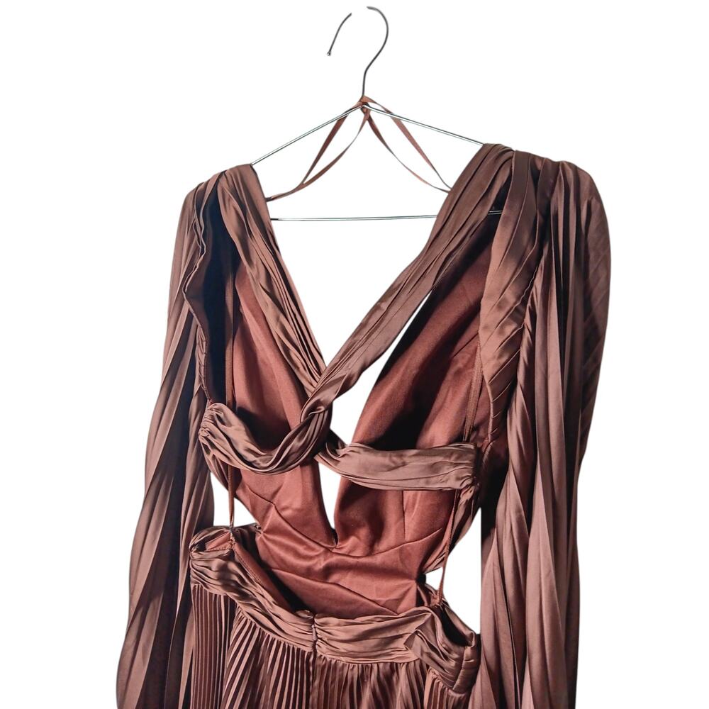 New with Tags Mac Duggal 26737 Brown Pleated Cutout Gown Long Sleeve Size 8 - Picture 10 of 16